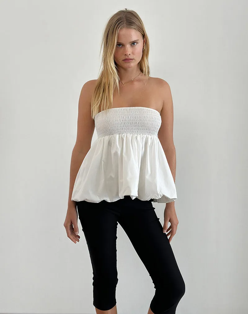 Gaux Puffball Shirred Top in Poplin Ivory