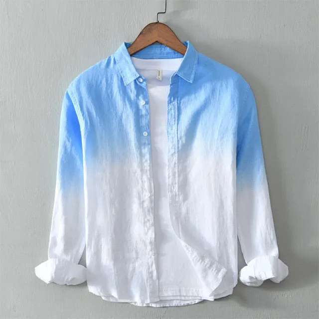 GbolsosPure Linen Shirts for Men Long Sleeve Casual Turn-down Collar Basic Classic Tops Male Fashion Solid Color Retro Clothing 2021