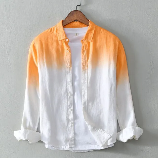 GbolsosPure Linen Shirts for Men Long Sleeve Casual Turn-down Collar Basic Classic Tops Male Fashion Solid Color Retro Clothing 2021