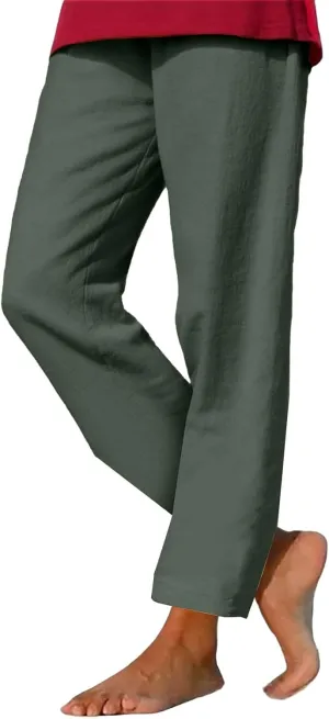 GIERIDUC Linen Pants for Women High Waisted Wide Leg Trousers Trendy Solid Color Drawstring Elastic Waist Summer Gauze Pants