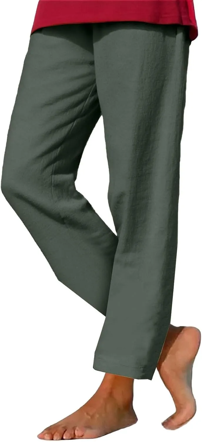 GIERIDUC Linen Pants for Women High Waisted Wide Leg Trousers Trendy Solid Color Drawstring Elastic Waist Summer Gauze Pants