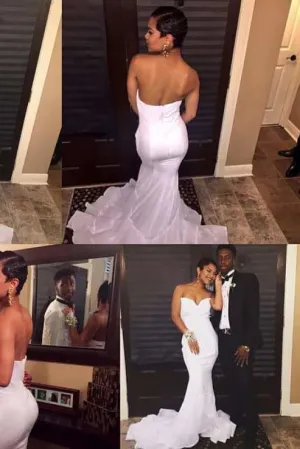 Gorgeous Sweetheart Zipper Backless Mermaid Prom Dresses with Train
