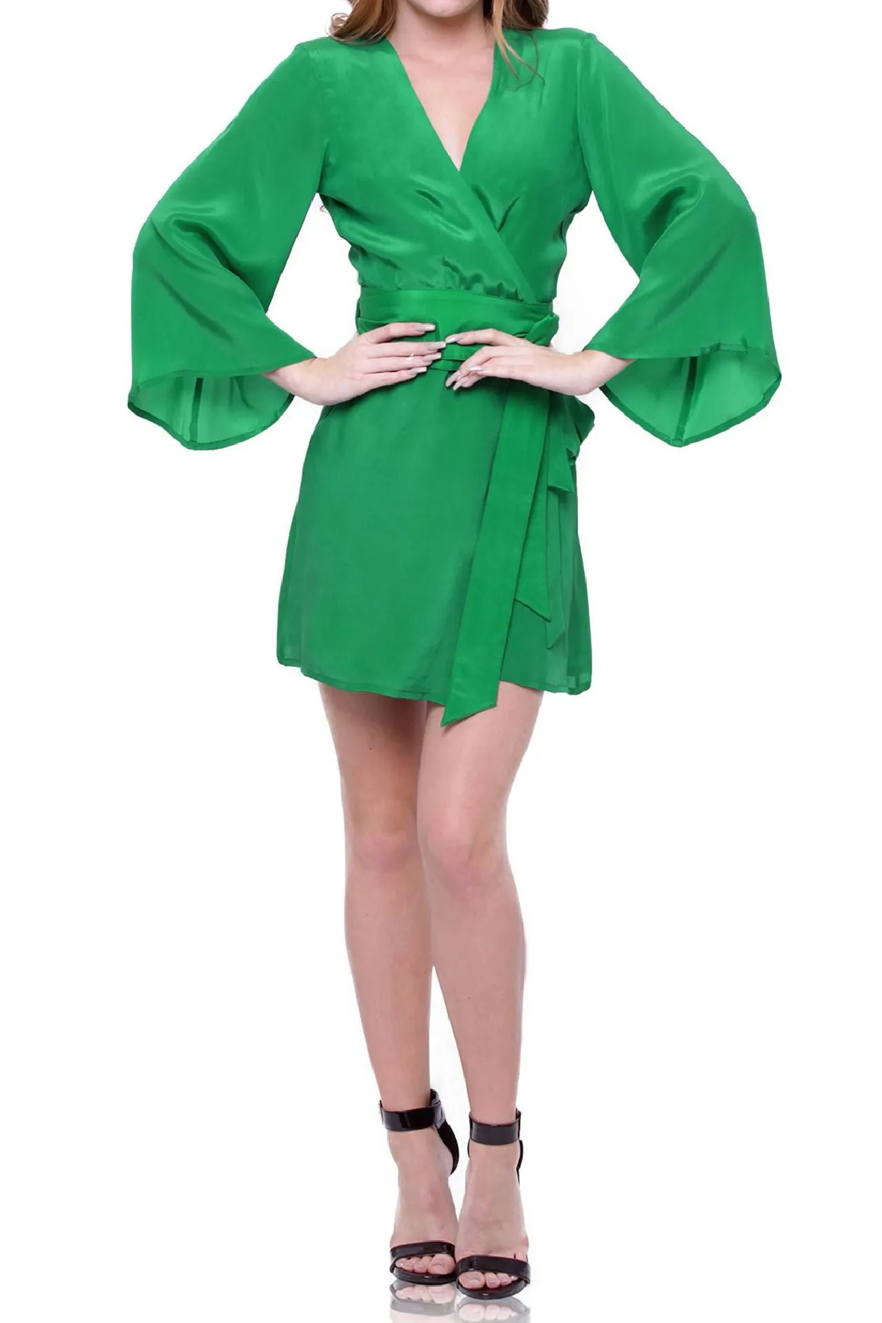 Green Long Sleeve Wrap Dress