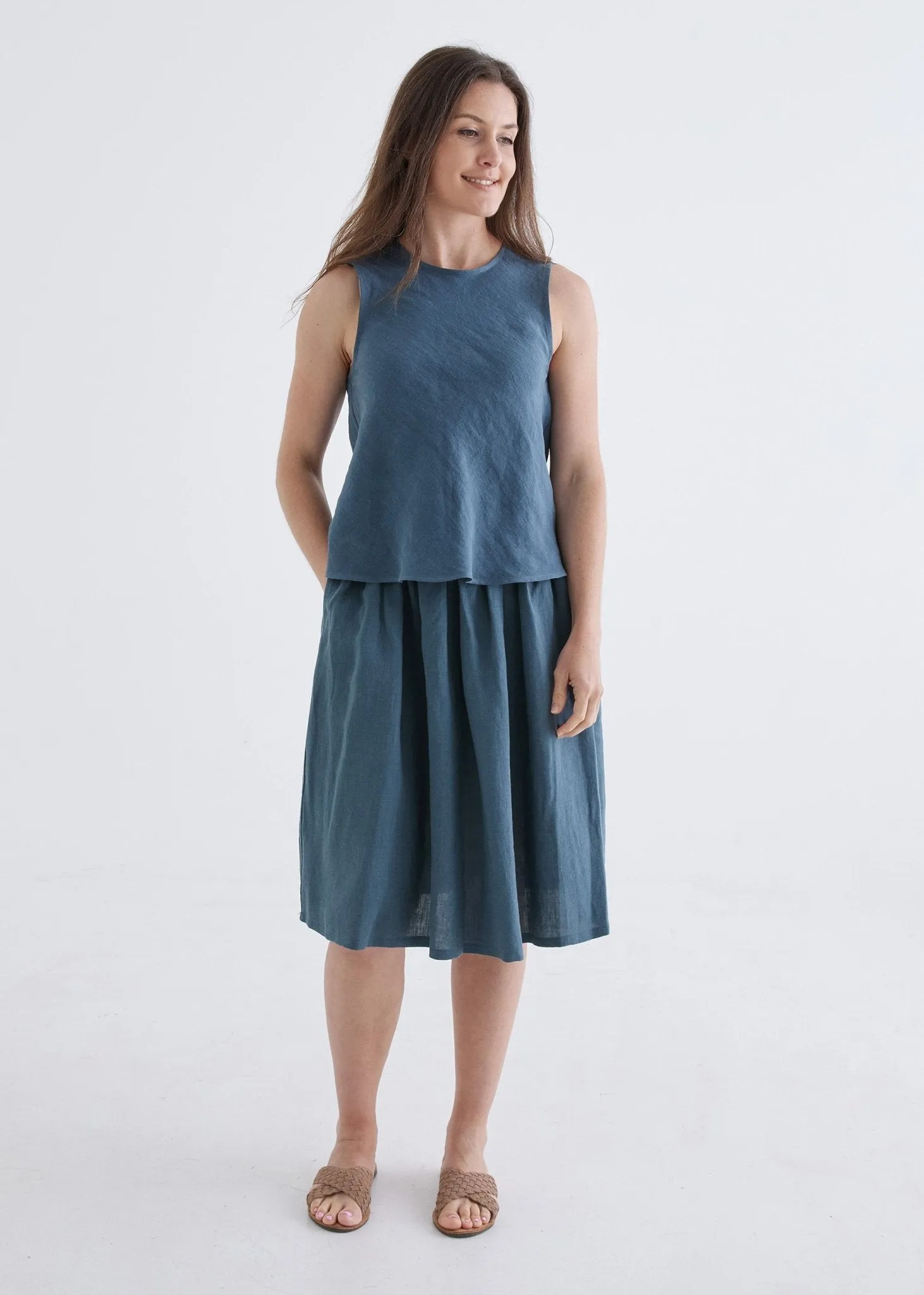 Hazel Linen Top in Deep Teal