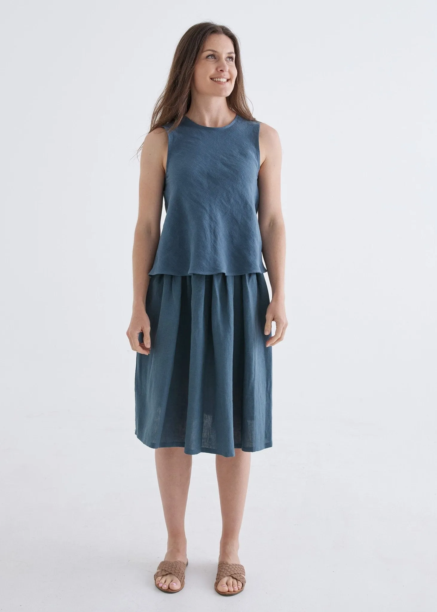 Hazel Linen Top in Deep Teal