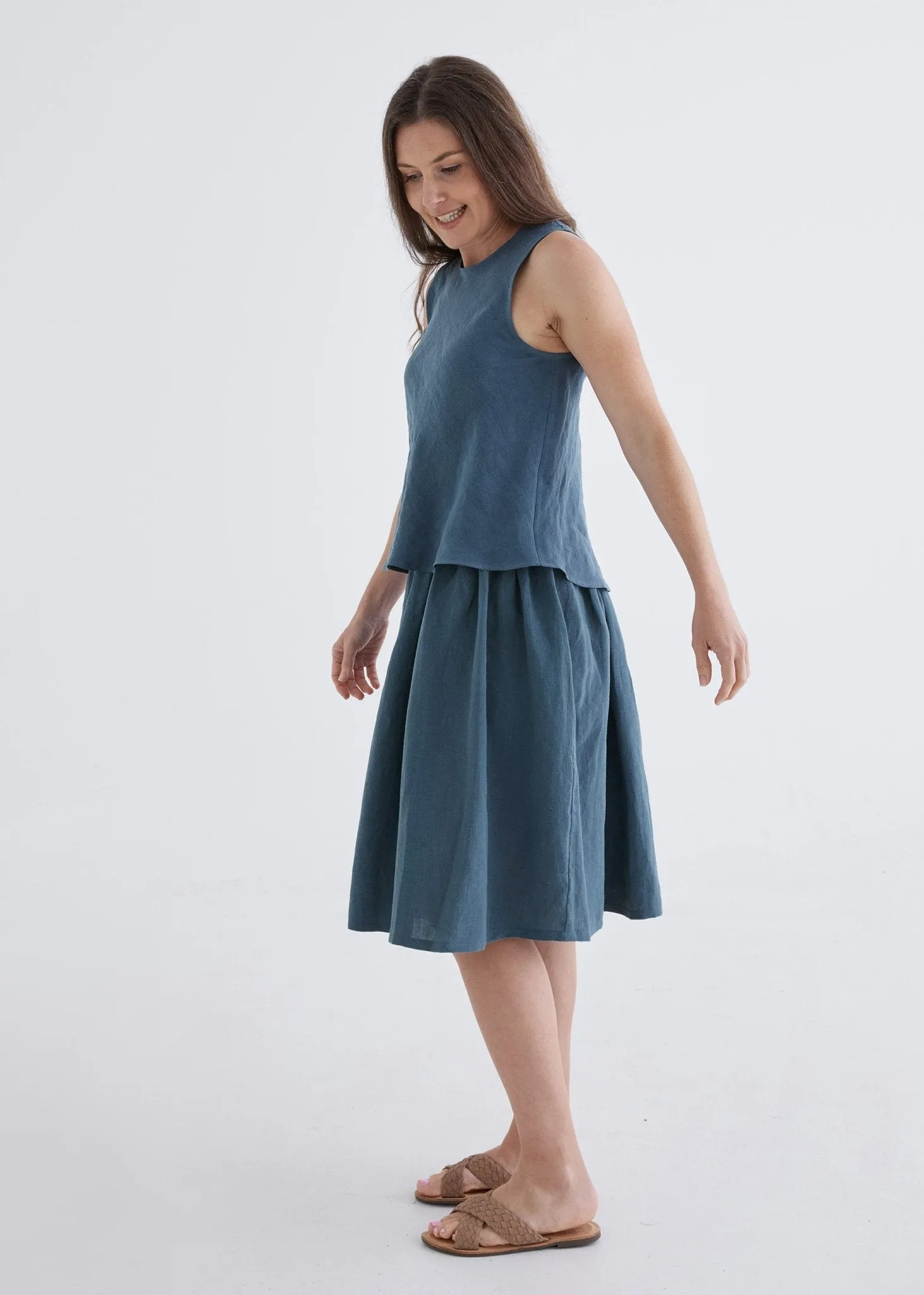 Hazel Linen Top in Deep Teal