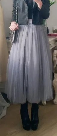 High Waist Mesh Flared Ruffled Maxi Skirt