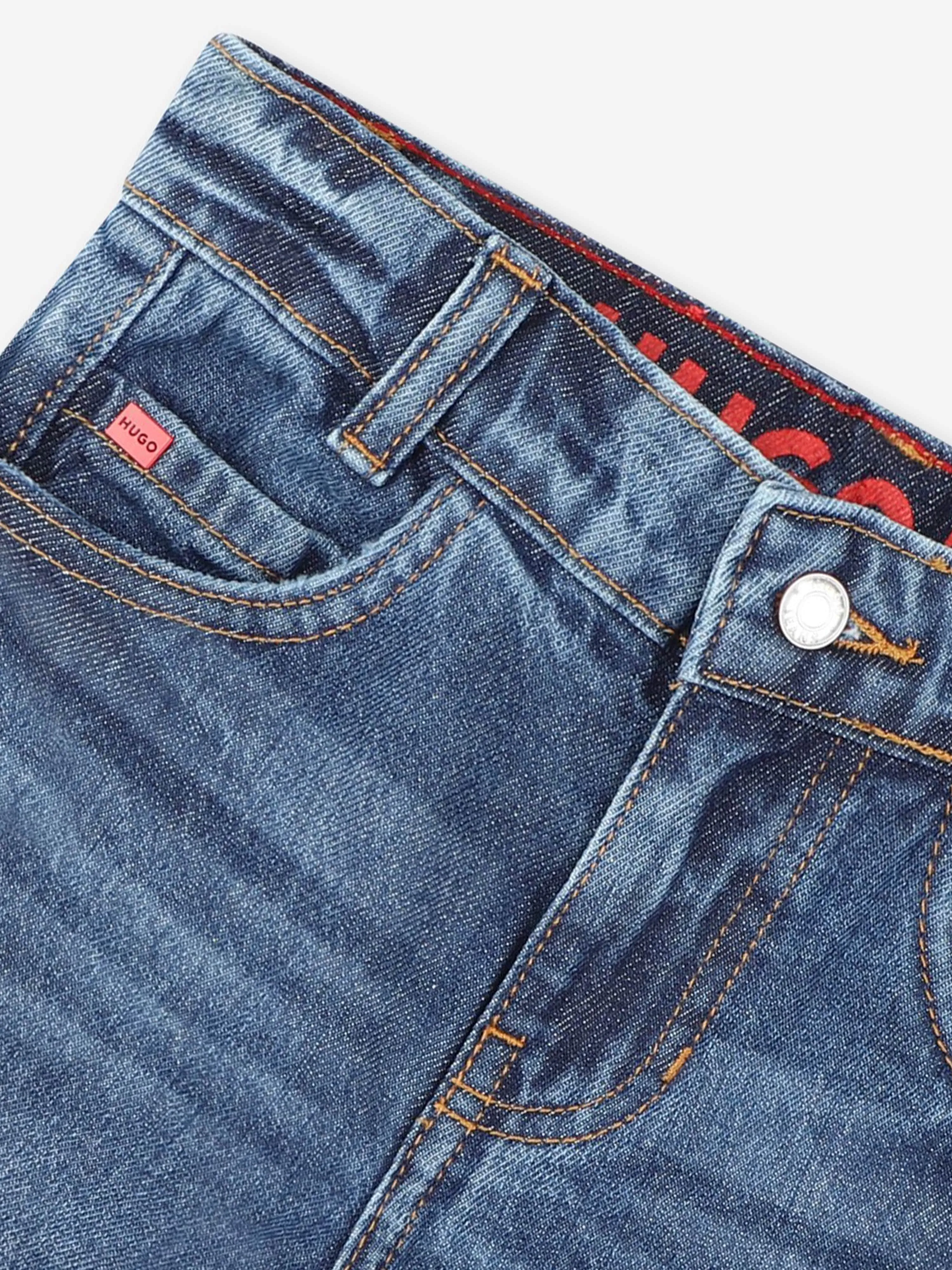 Hugo Boys Regular Fit Denim Bermuda Shorts in Blue
