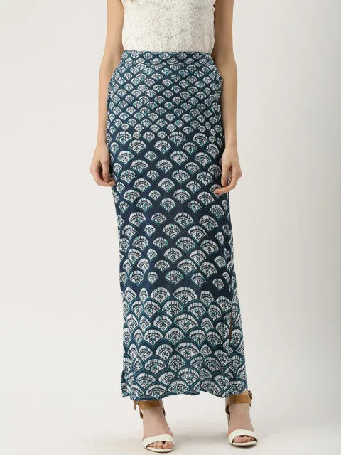 IMARA Fusion by Blue & White Printed Maxi Skirt