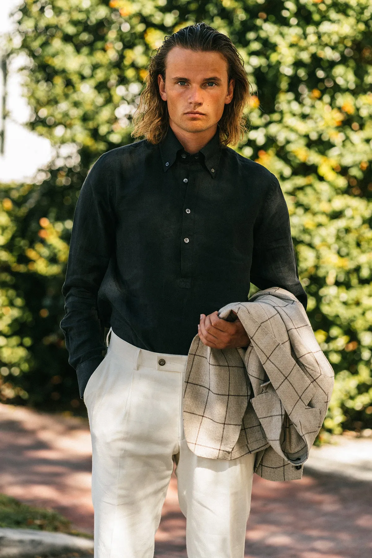 Jerry Pop Black Linen Popover Shirt