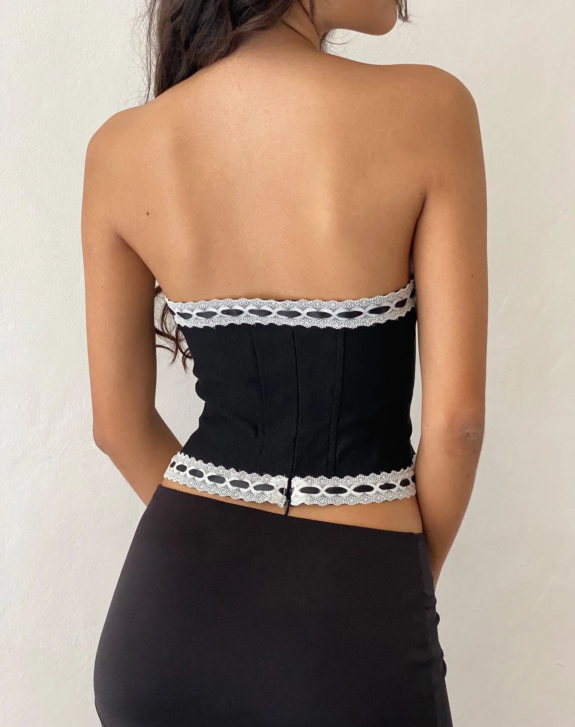 Karida Lace Edge Corset Top in Black
