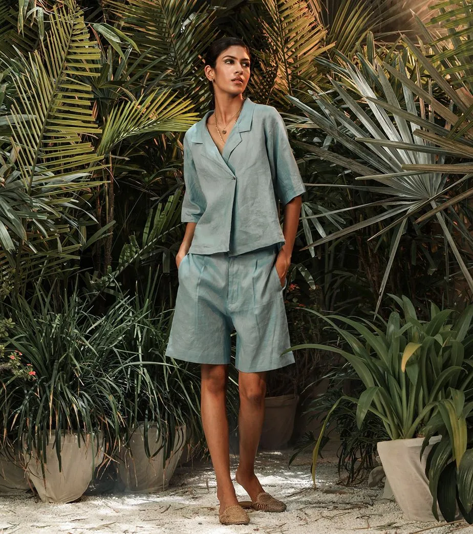 Khara Kapas   -   Co-ord set- Powder blue shirt   Shorts Bluebird Co-ord set- Powder blue shirt   Shorts Bluebird - Another Day in Paradise