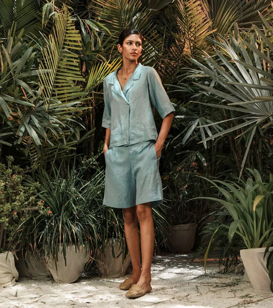 Khara Kapas   -   Co-ord set- Powder blue shirt   Shorts Bluebird Co-ord set- Powder blue shirt   Shorts Bluebird - Another Day in Paradise