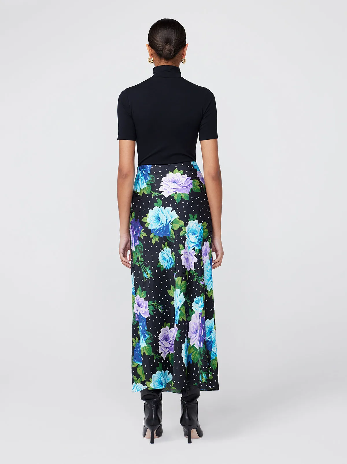 Layla Blue Painted Rose Midi Skirt