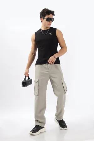 LIGHT GREY LINEN CARGO PANTS