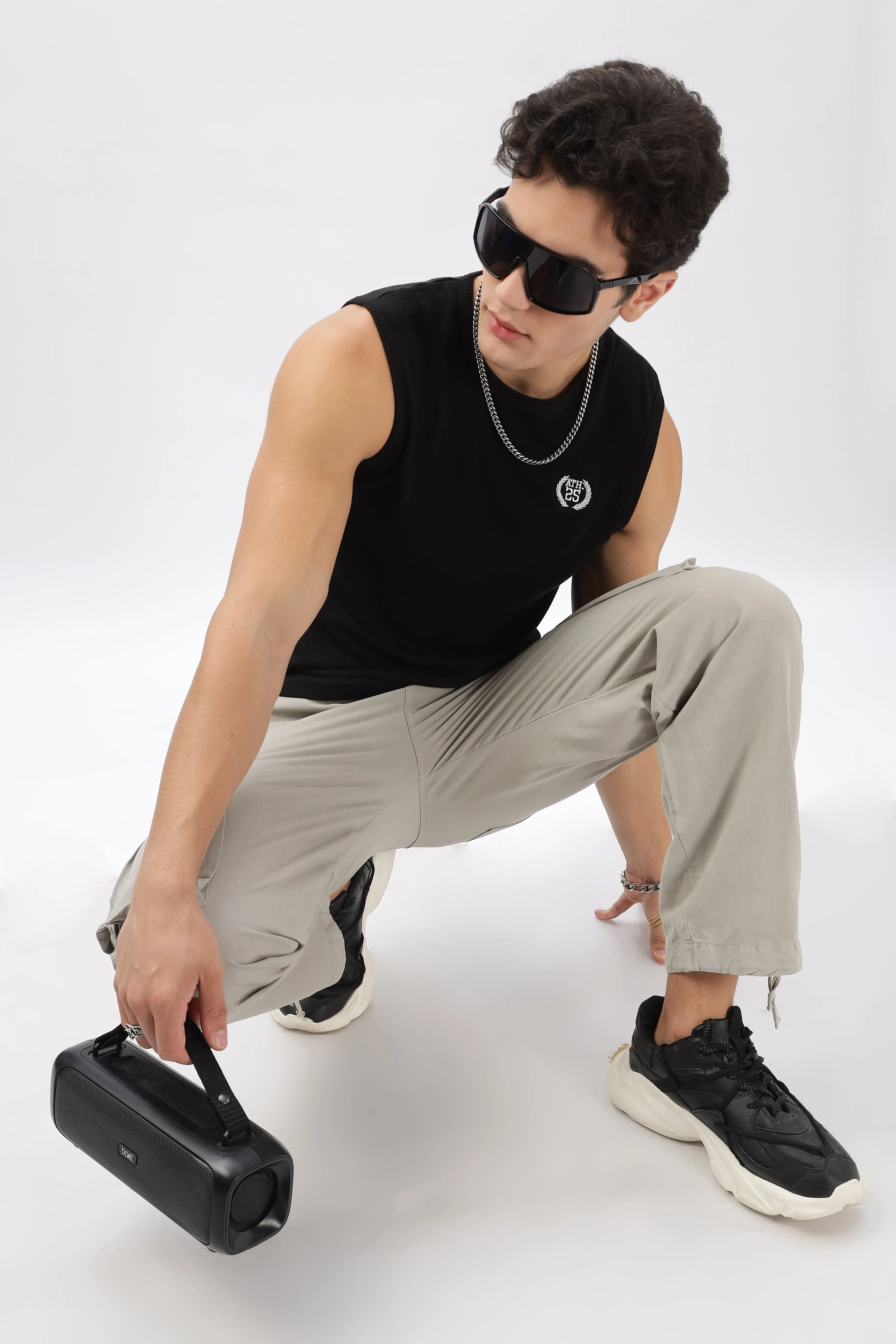 LIGHT GREY LINEN CARGO PANTS