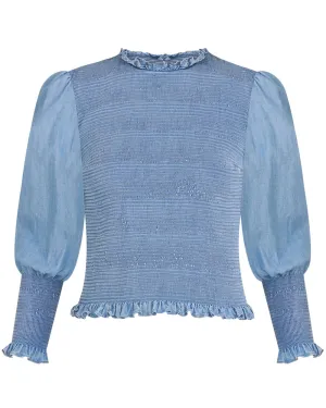 Light Indigo Smocked Idony Blouse
