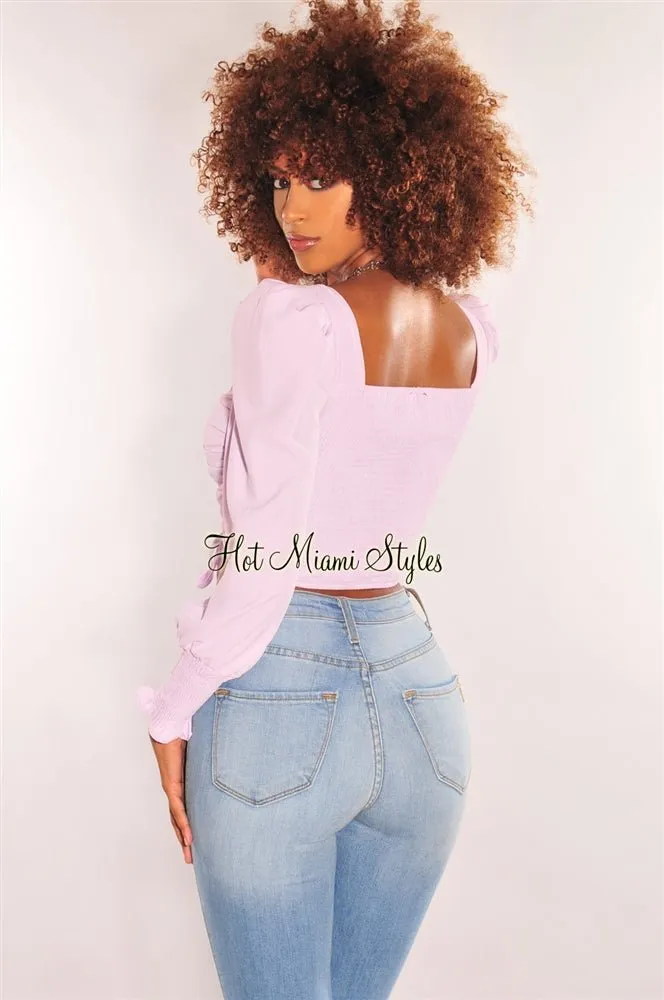 Lilac Squared Neck Drawstring Tie Up Crop Top