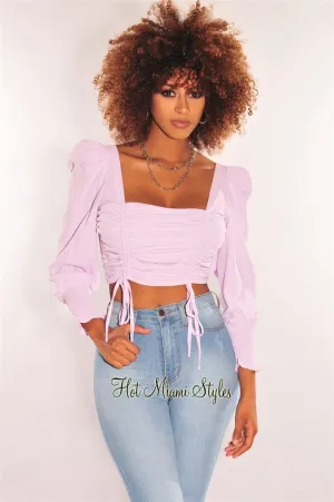 Lilac Squared Neck Drawstring Tie Up Crop Top
