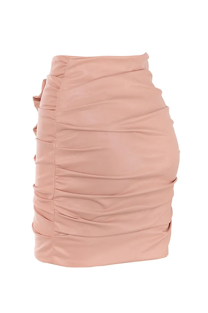 Lily Blush Vegan Leather Wrap Mini Skirts