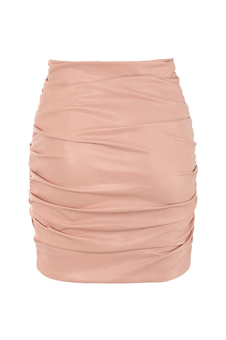 Lily Blush Vegan Leather Wrap Mini Skirts
