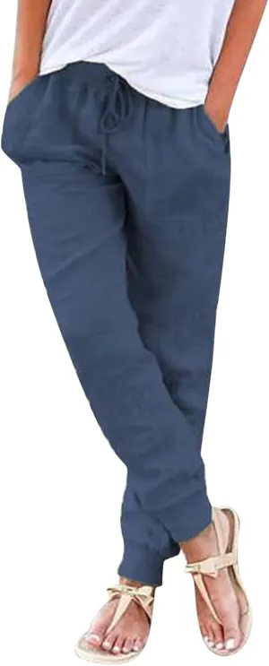 Linen Palazzo Pants for Women Casual High Waist Lightweight Summer Palazzo Trouser with Pockets Ladies Wide Leg Pants