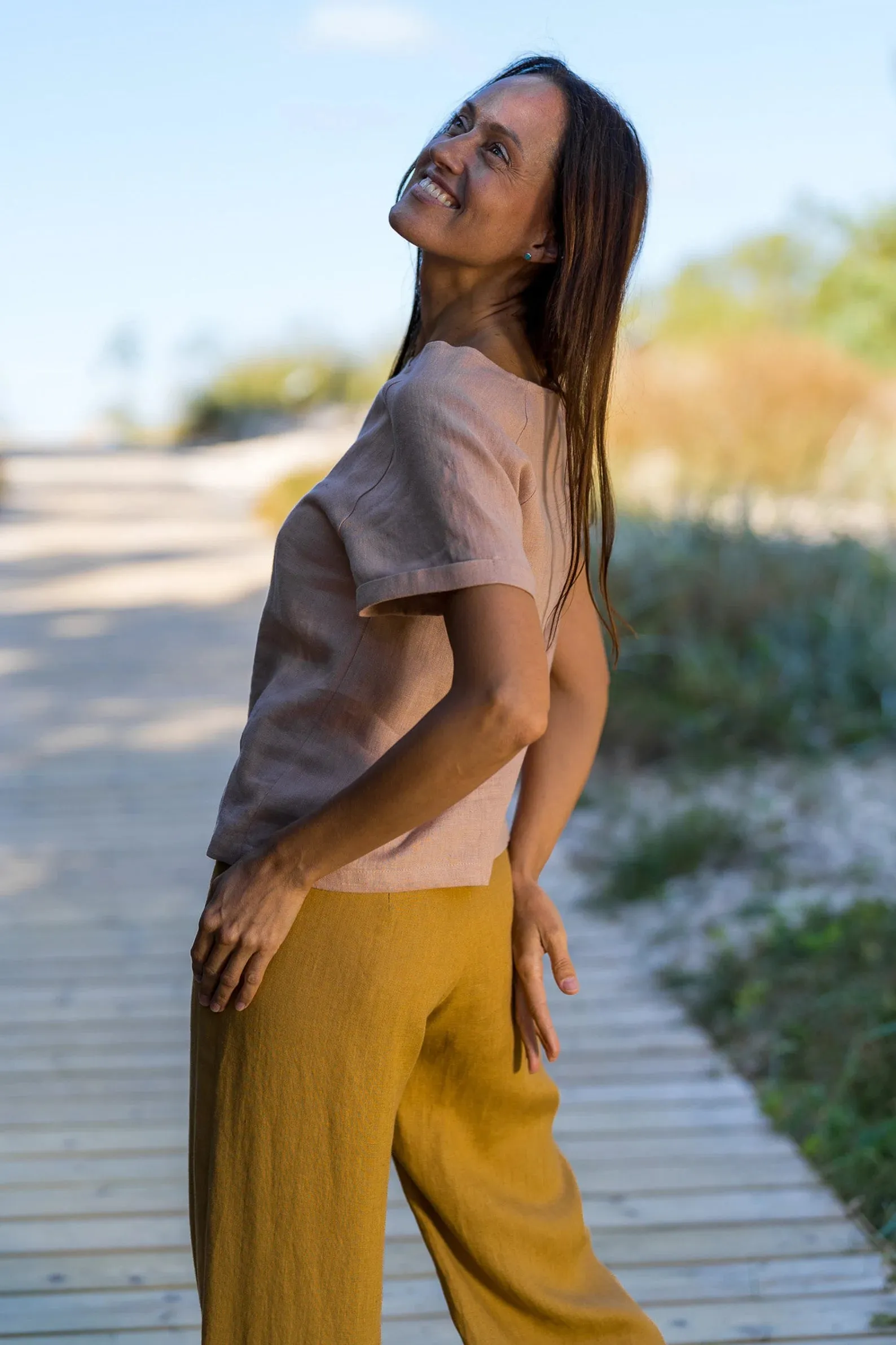 Linen Palazzo Pants KLARA In Amber Yellow