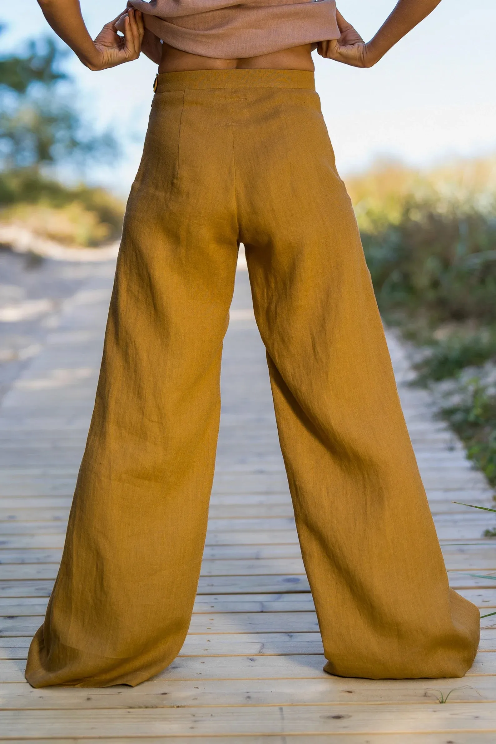 Linen Palazzo Pants KLARA In Amber Yellow