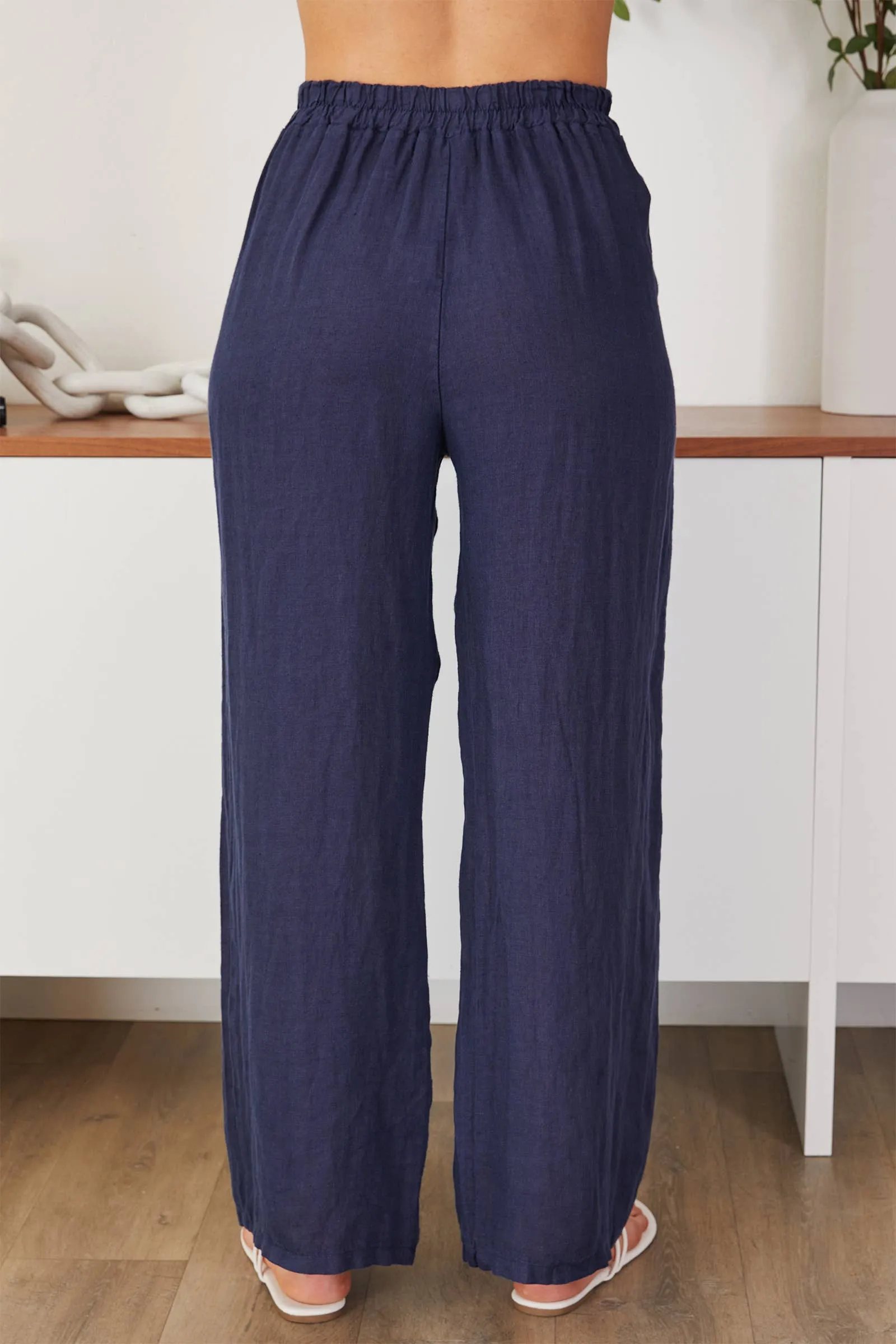 Linen Smocked Waist Palazzo Pant
