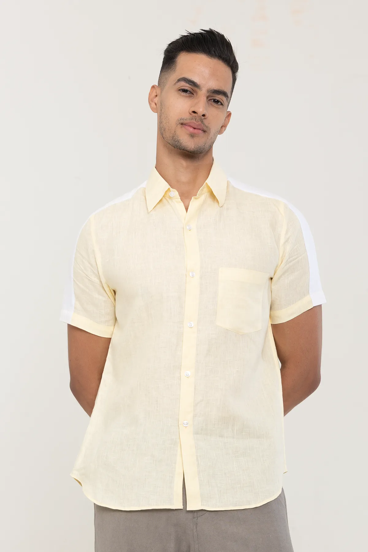 Linen Yellow Linen plain half sleeves | Style Matters