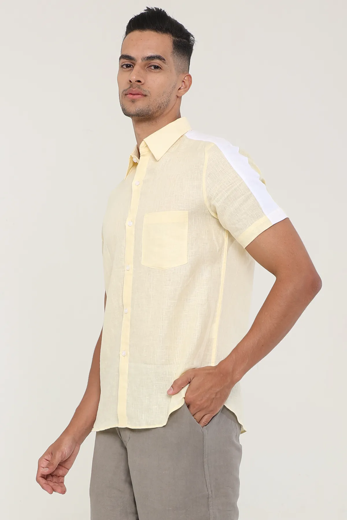 Linen Yellow Linen plain half sleeves | Style Matters
