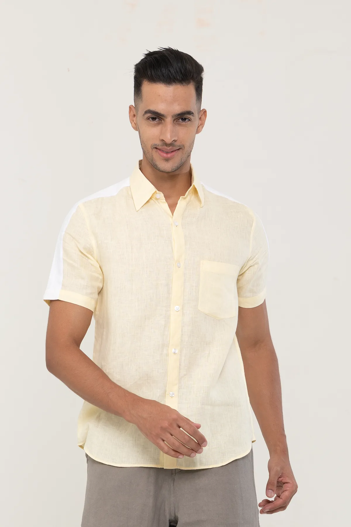 Linen Yellow Linen plain half sleeves | Style Matters