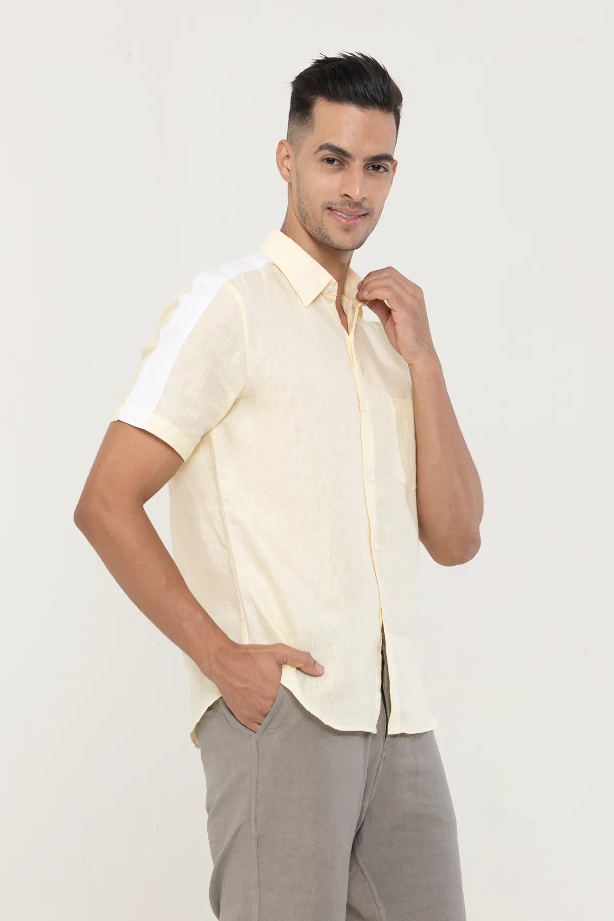 Linen Yellow Linen plain half sleeves | Style Matters
