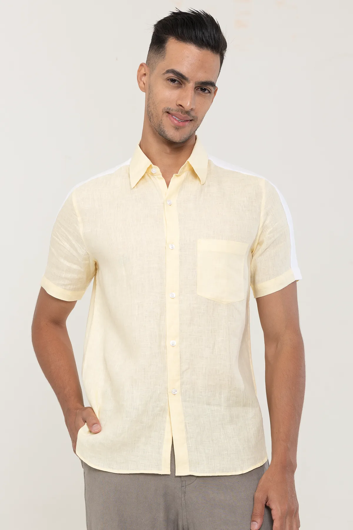 Linen Yellow Linen plain half sleeves | Style Matters