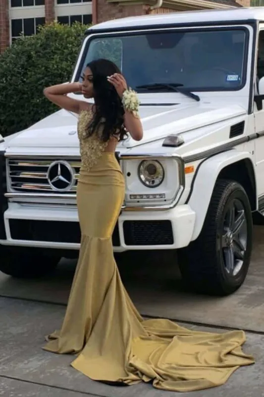 Long Sleeves Lace Appliques Mermaid Prom Dresses with Train