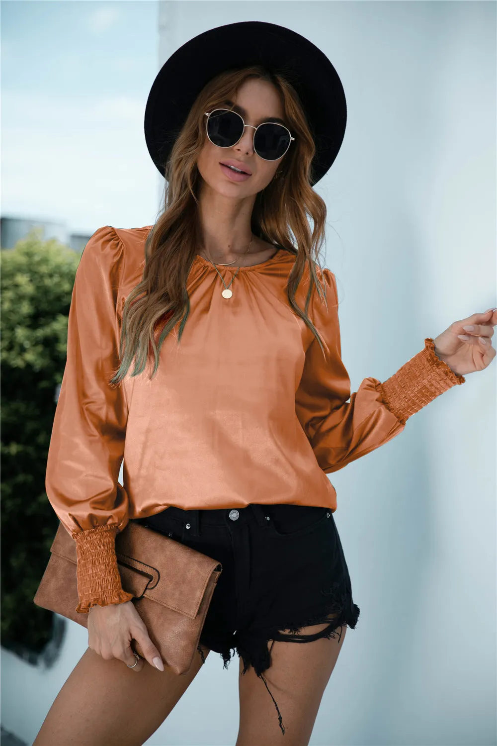 Lux Smocked Cuff Long Sleeve Top