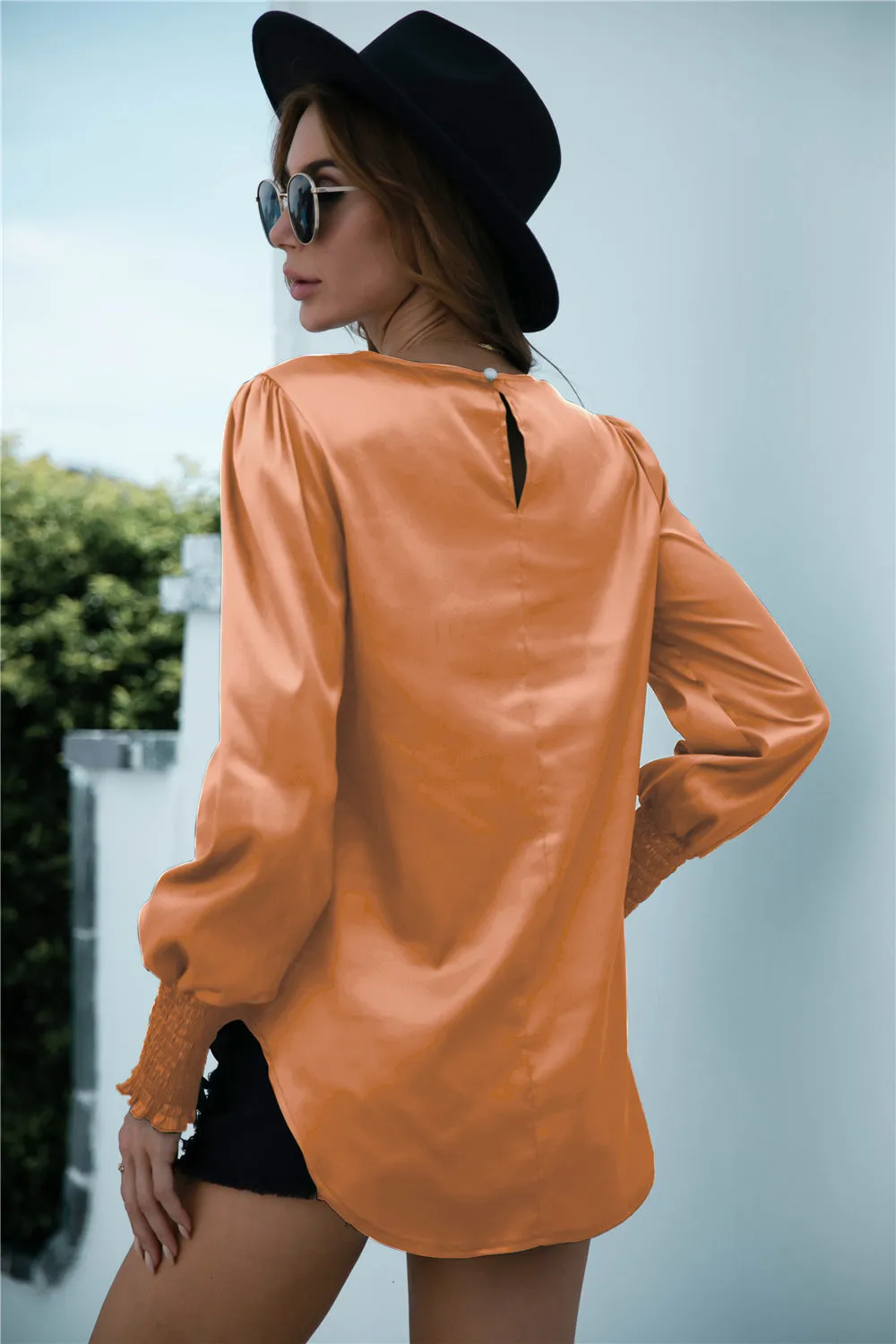 Lux Smocked Cuff Long Sleeve Top