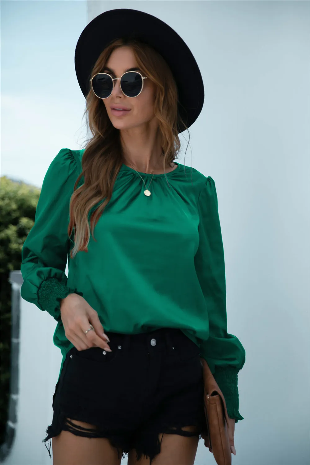 Lux Smocked Cuff Long Sleeve Top