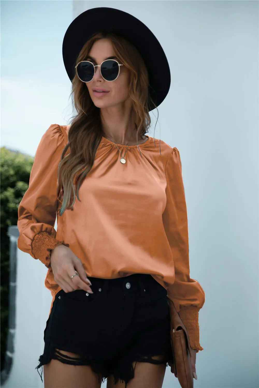 Lux Smocked Cuff Long Sleeve Top