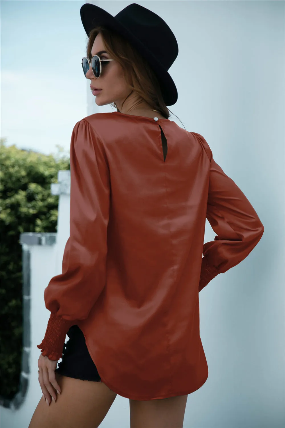 Lux Smocked Cuff Long Sleeve Top