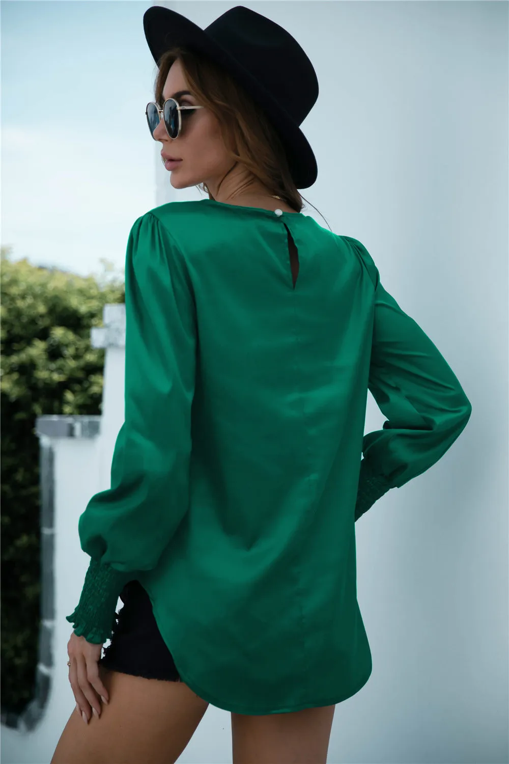 Lux Smocked Cuff Long Sleeve Top