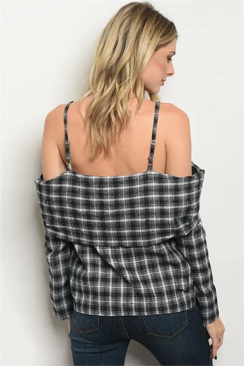 Madison Black Checkered Off Shoulder Top