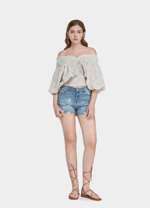 MECALA Women's Off Shoulder Floral Crop Tops