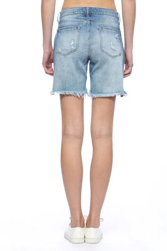 Medium Blue Distressed Bermuda Shorts