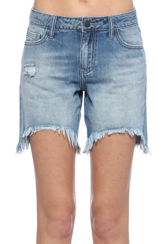 Medium Blue Distressed Bermuda Shorts