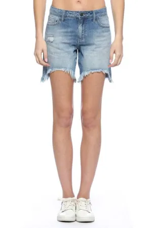 Medium Blue Distressed Bermuda Shorts