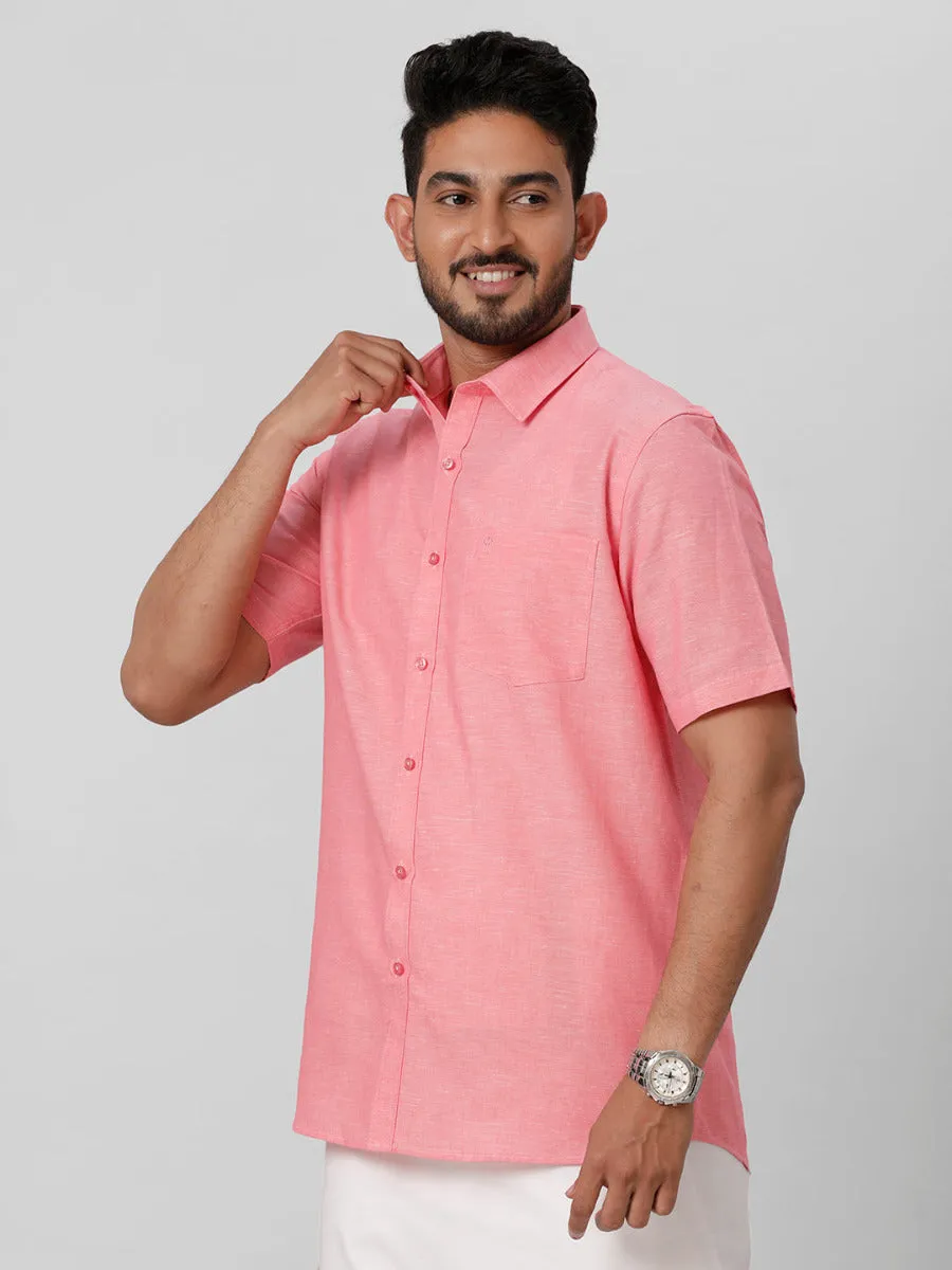 Men Linen Cotton Shirt Light Pink LF2