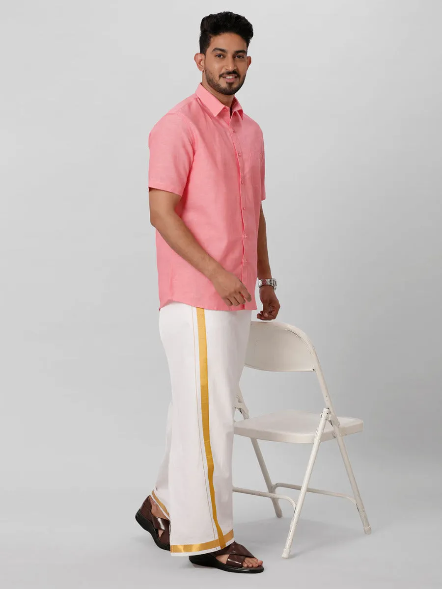 Men Linen Cotton Shirt Light Pink LF2