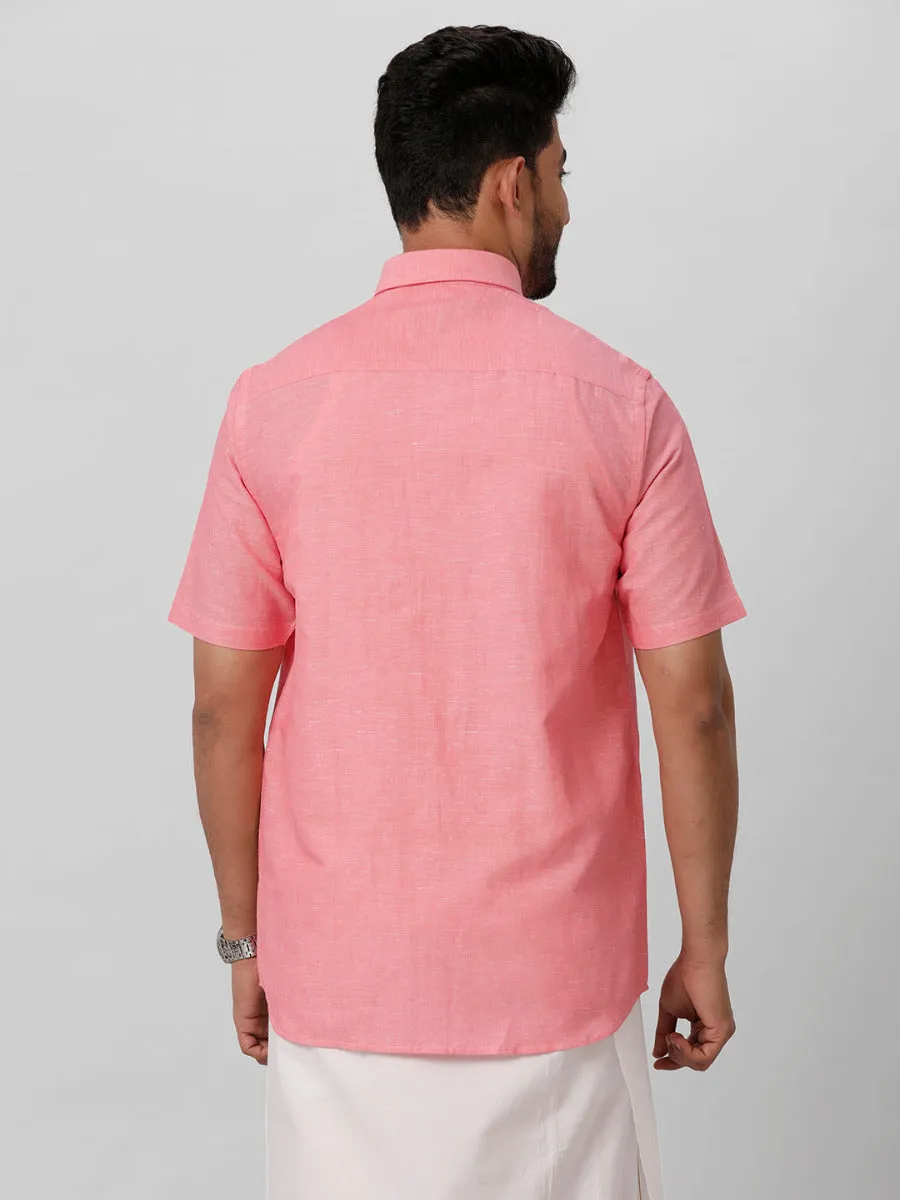 Men Linen Cotton Shirt Light Pink LF2