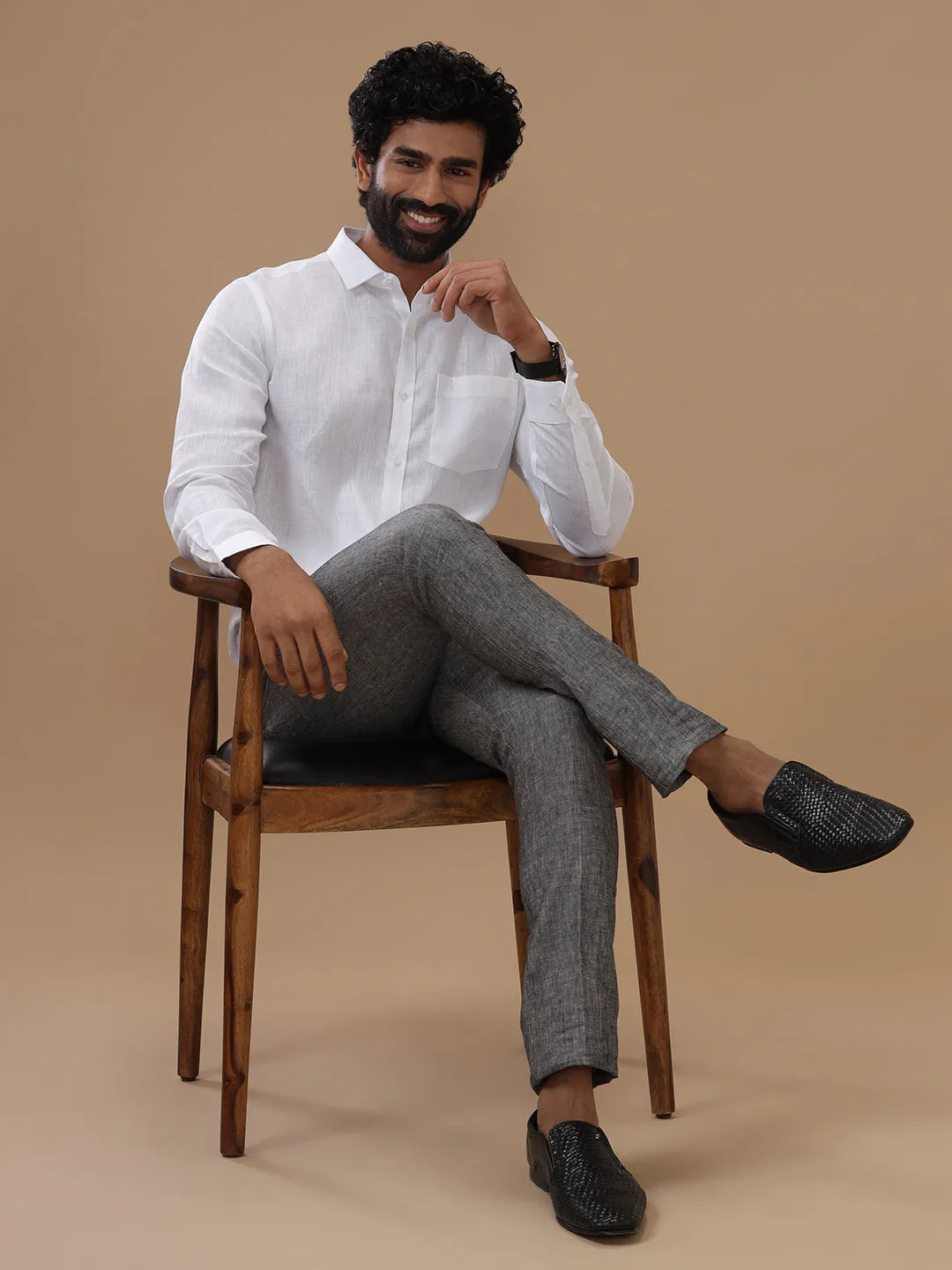 Men Pure Linen White Shirt 5445